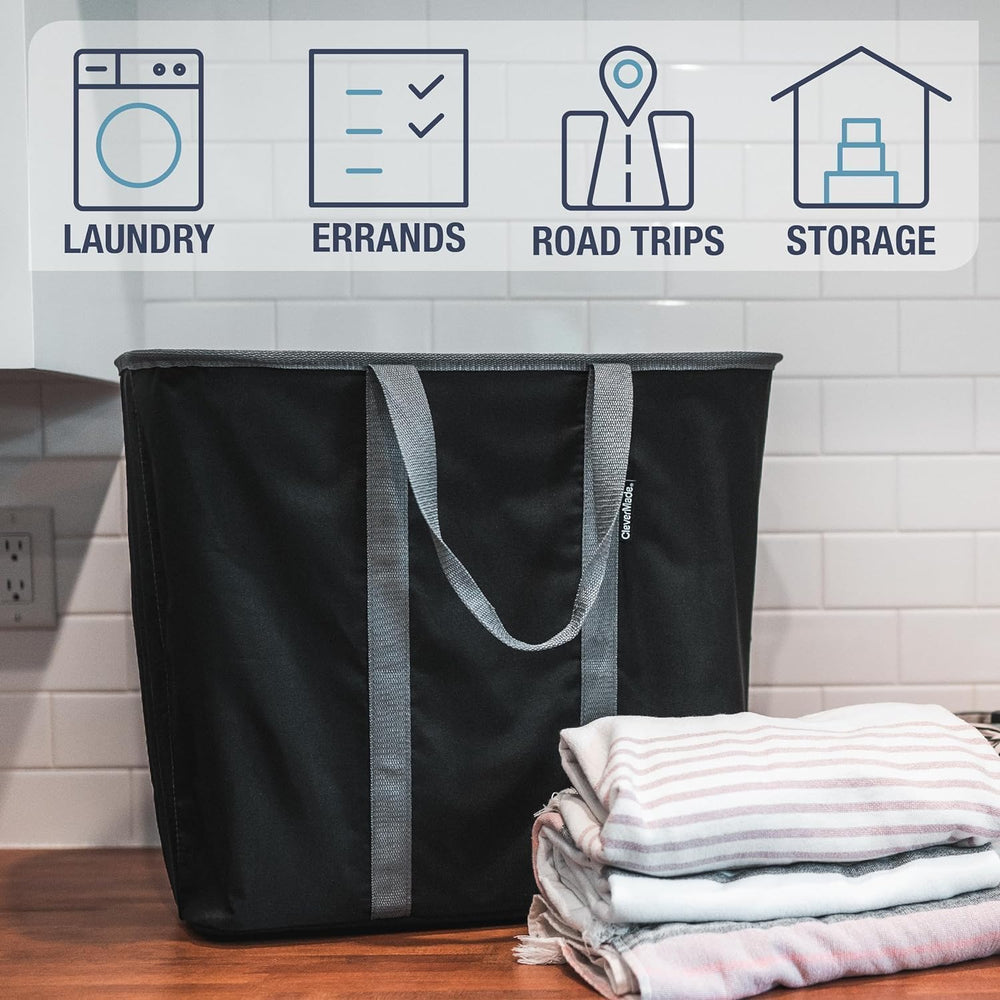CleverMade Collapsible Laundry Caddy, 64L Pop-Up Hamper, 2 Pack, Black Gray