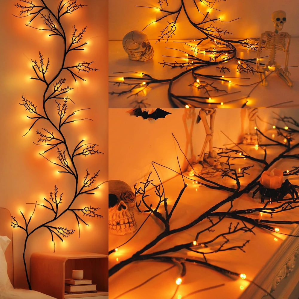 [8 Modes & Timer] 9 Ft Halloween Garland Willow Vine Twig Decor with 72 L...