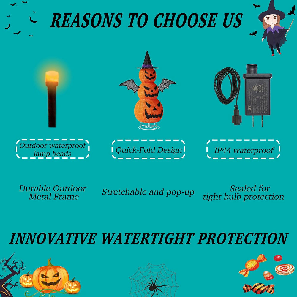 3FT-Halloween Decorations Outdoor – 37 Inch Collapsible Pumpkin Man with 40 L...