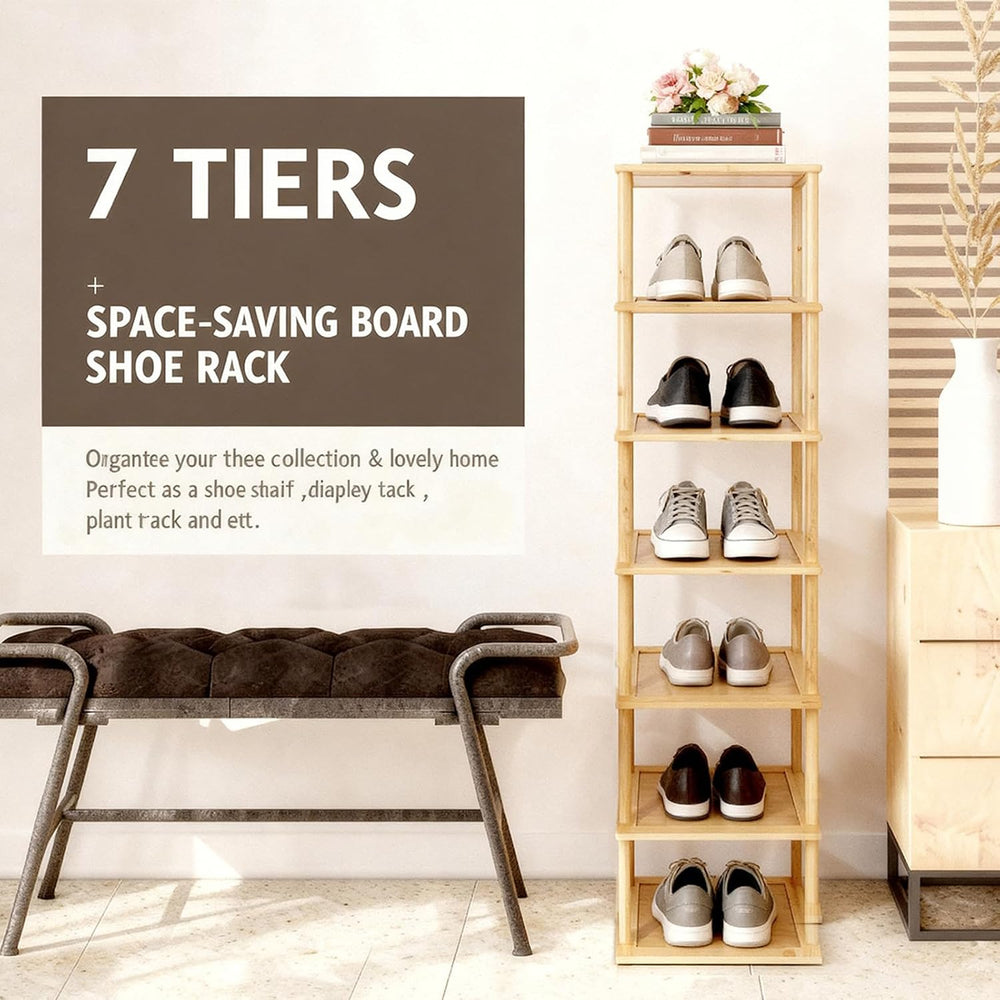 Aniston 7 Tier Bamboo Shoe Rack, Free Standing Slim Narrow Shoe Storage, Vert...