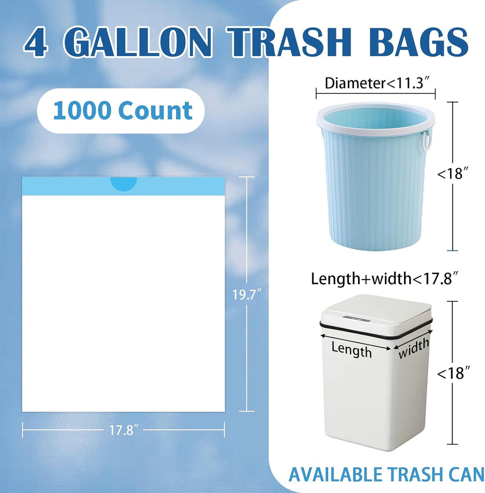 4 Gallon 1000 Counts Small Drawstring Trash Bags, Clear Garbage Bags