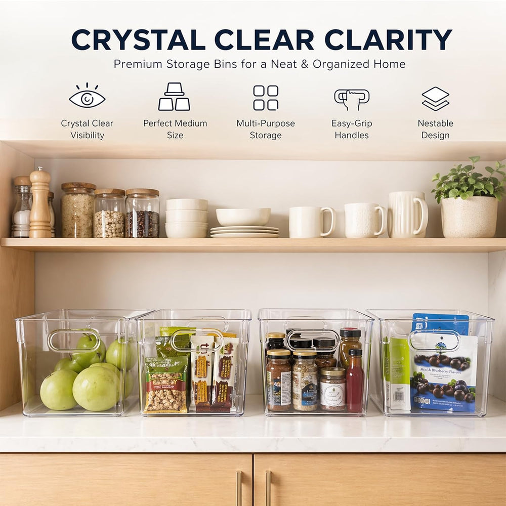 MOONEDGE 4 Pack Clear Plastic Storage Bins 11x8x6in Storage Containers