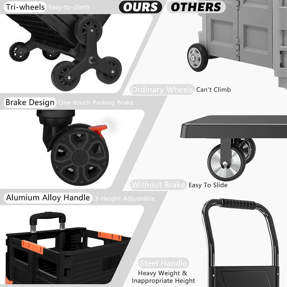 FELICON SELORSS Folding Utility Climber Cart Portable Rolling Crate-Black