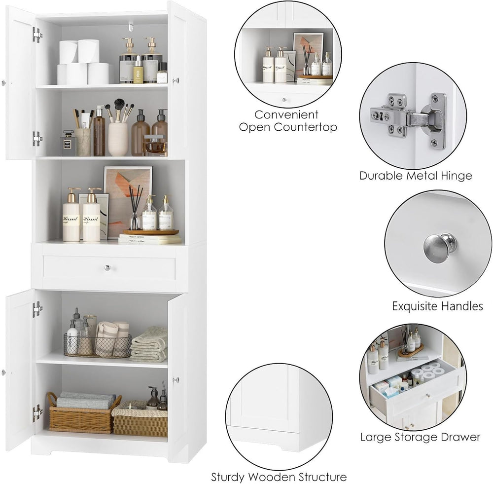 HIFIT Tall Bathroom Storage Cabinet with Drawer, Modern Linen Cabinet,White