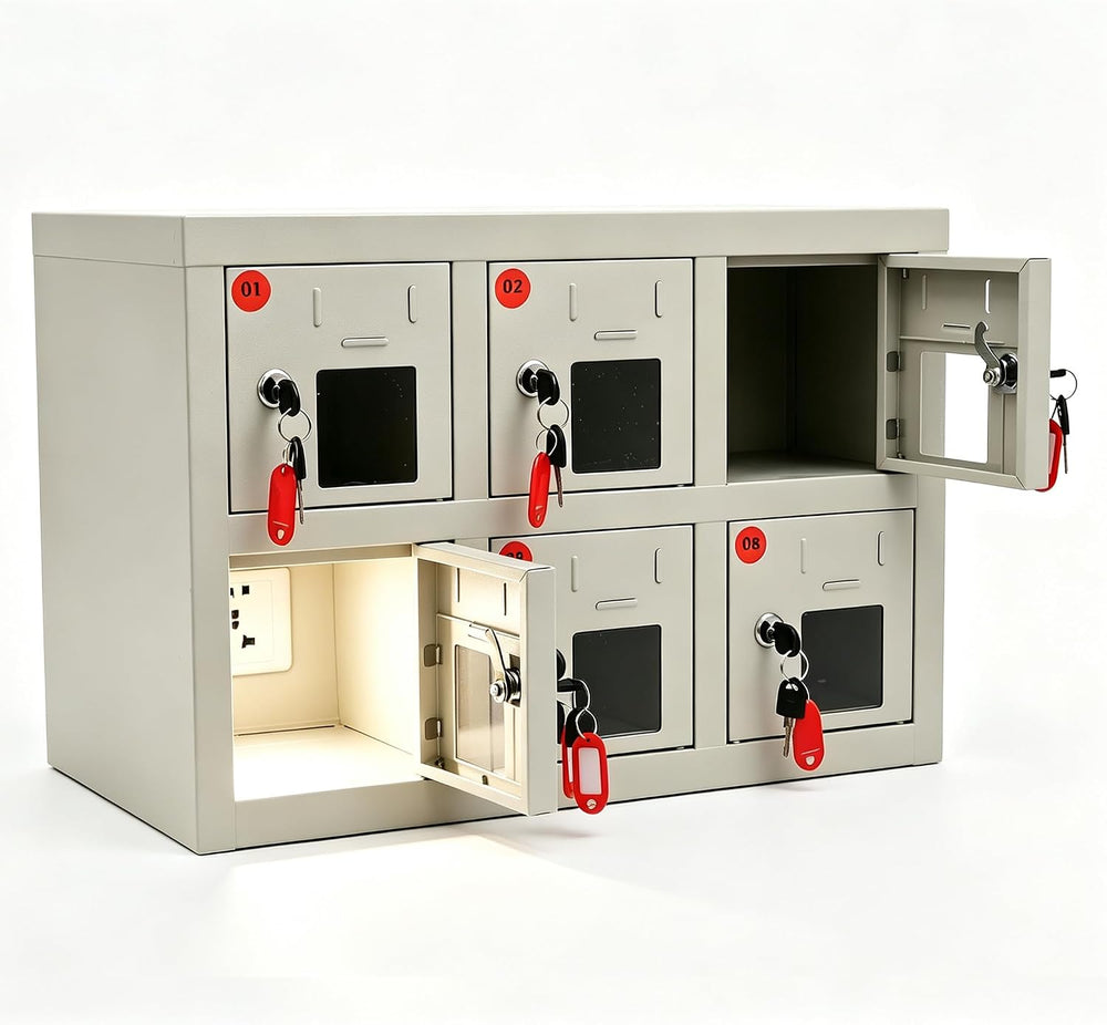 6-Door Lockable Mobile Phone Storage Cabinet with Charging Station, Cold Roll...