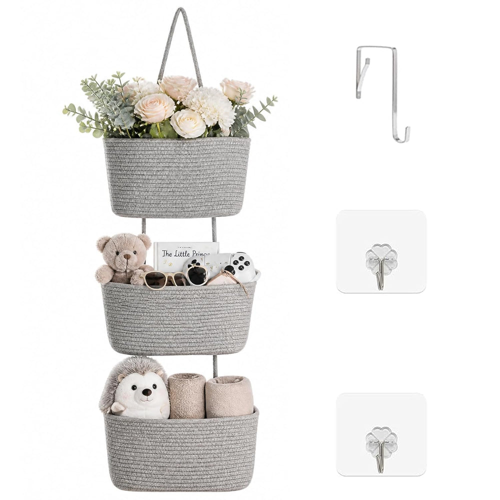 Hanging Baskets for Organizing 3-Tier Wall Basket Decor Light Gray