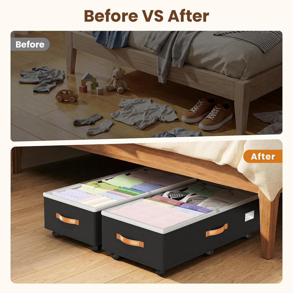 Budding Joy 80L 2 Pack Adjustable Under Bed Storage with Wheels