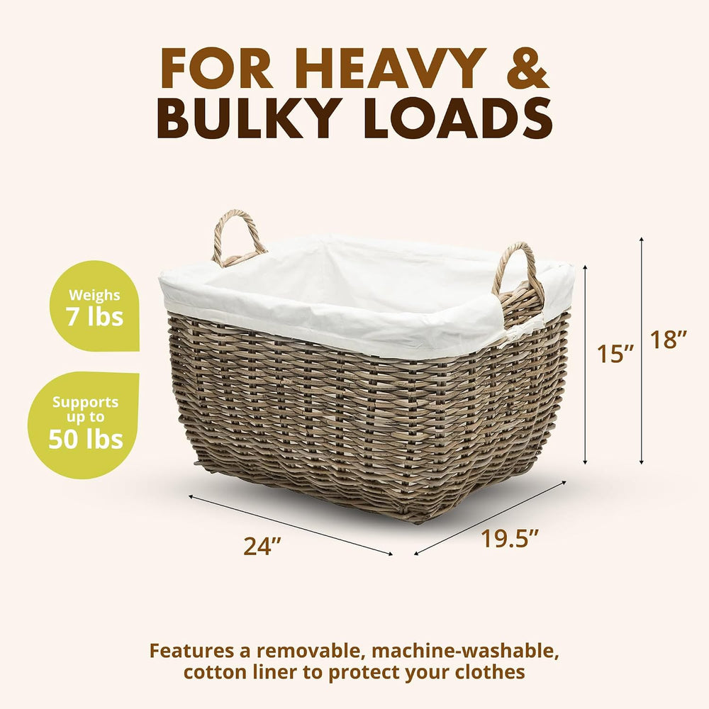 KOUBOO Rectangular Rattan Laundry Basket with Removable Liner, Gray Brown