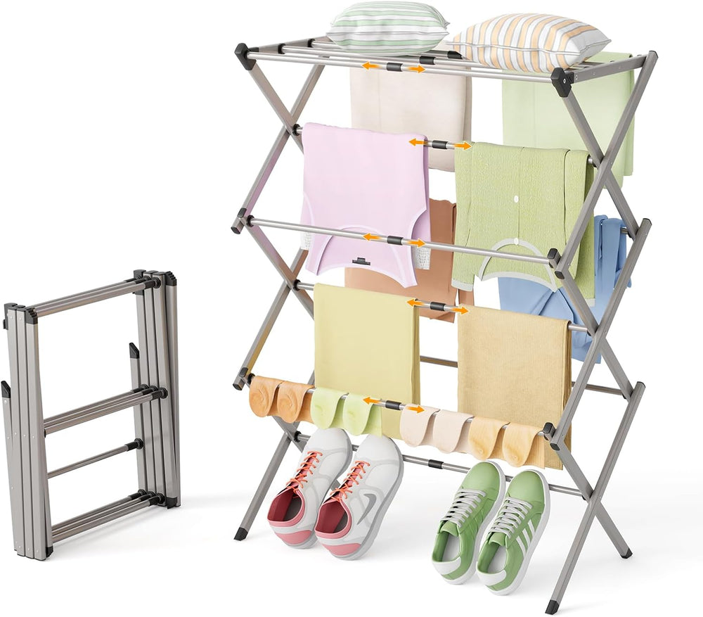 Collapsible Floor Drying Rack - Free Standing Accordion Laundry Dryer, Retrac...
