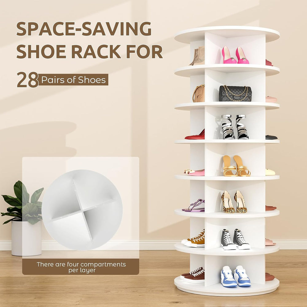 Rotating Shoe Rack 7 Tier Spinning Shoes Organizer Tower for 28-32 Pairs Lazy...