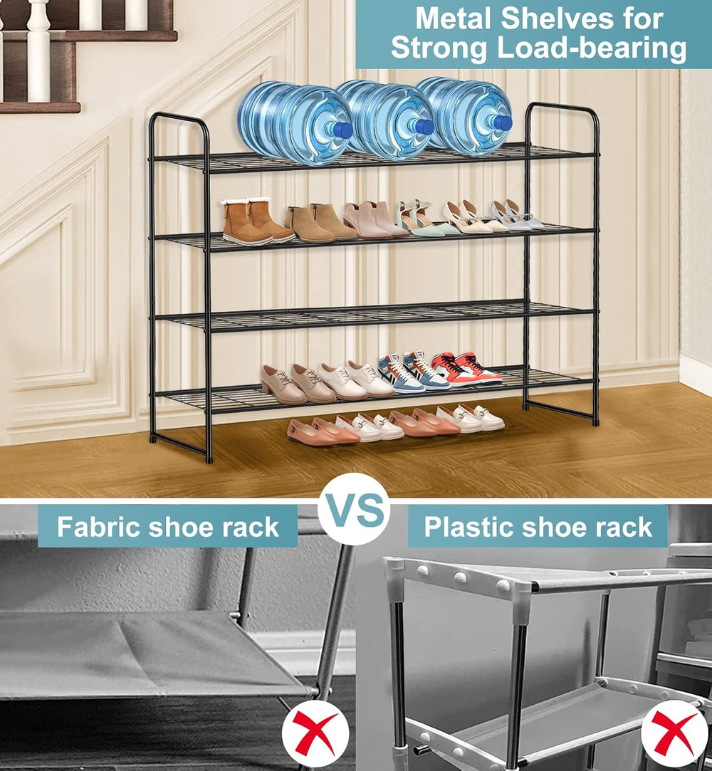 AOODA 4 Tier Long Metal Shoe Rack for Closet Wide Stackable Shoe Storage Orga...