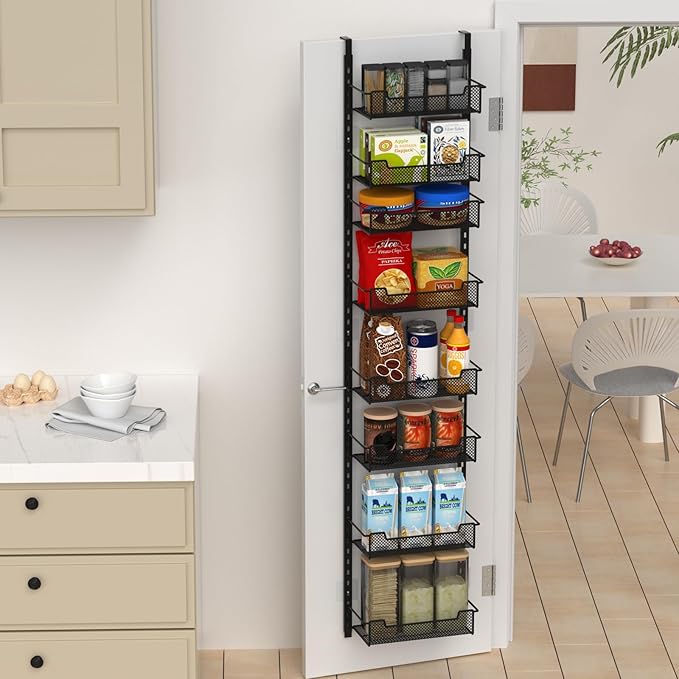 12.3" W Narrow Over the Door Pantry Organizer, 8-Tier Over the Door Orga...