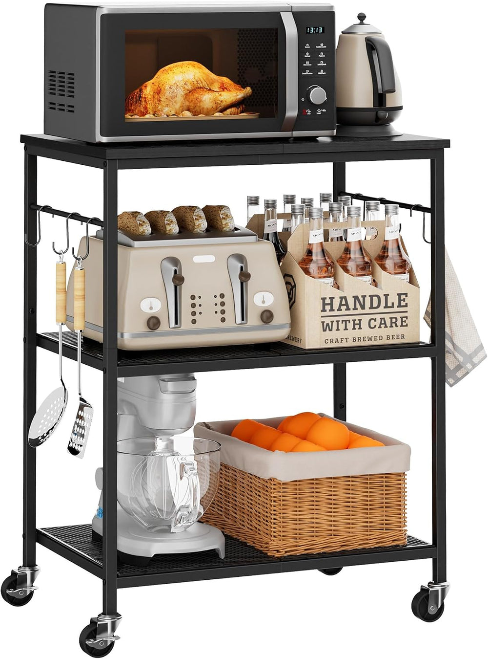 3-Tier Rolling Kitchen Microwave Cart, Utility Cart