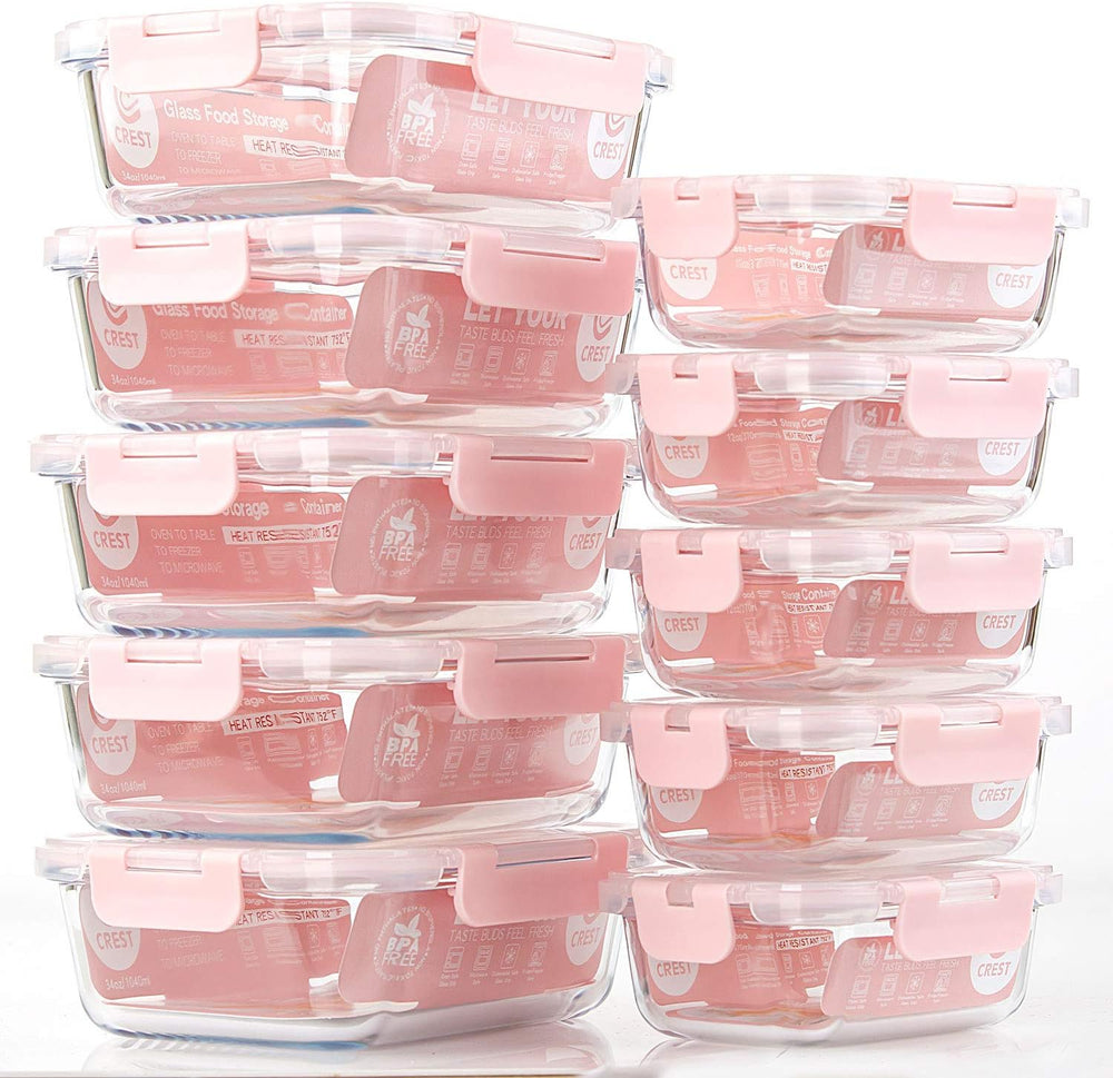 C CREST [10 Pack] Glass Meal Prep Containers, Food Storage Containers with Li...
