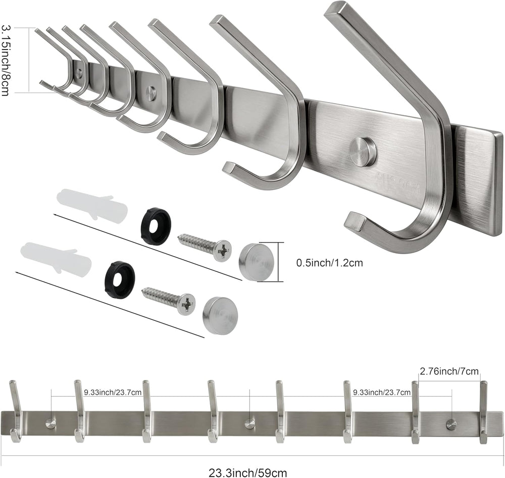 WEBI Heavy Duty 24 Inch SUS 304 Coat Bath Towel Hook Hanger Rail Bar with 8 H...