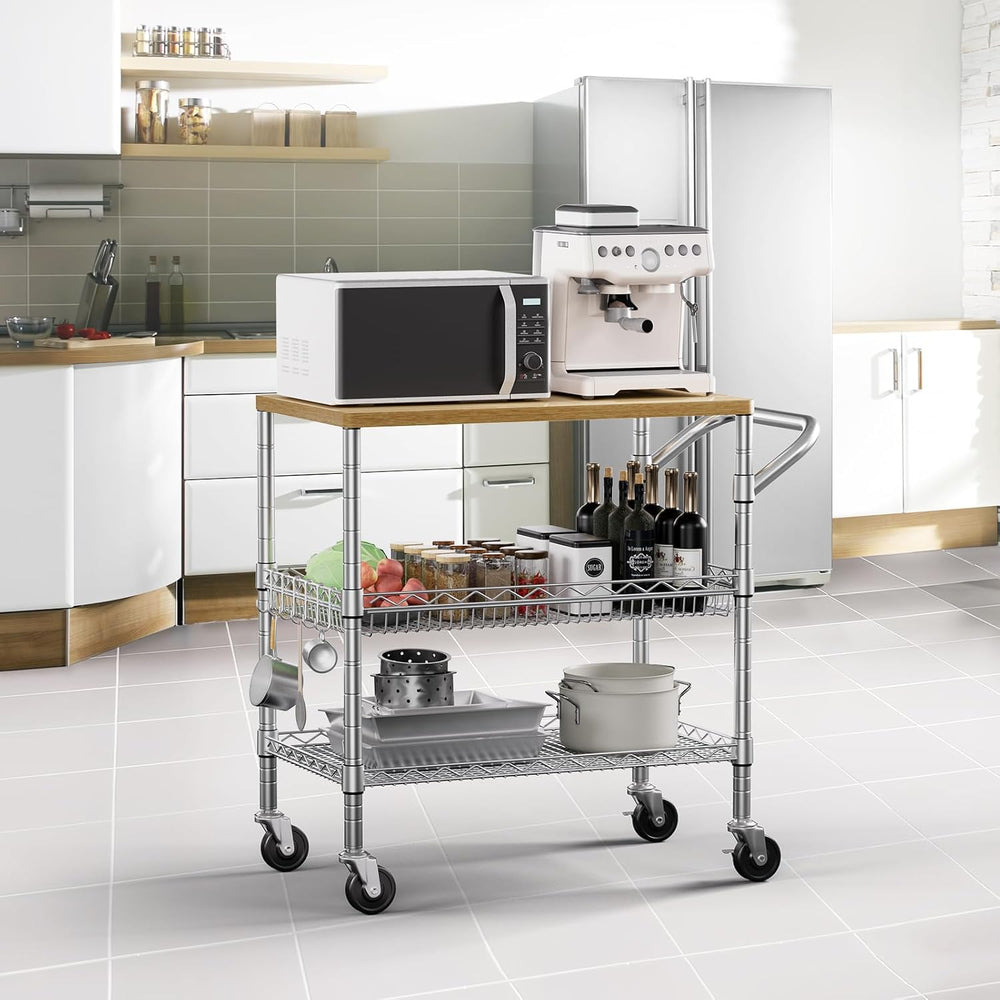 3 Tier Rolling Kitchen Carts on Wheels with Storage,650Lbs Heavy Duty Utility...