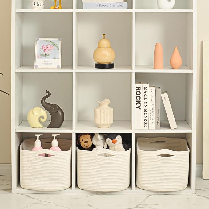 Large Storage Baskets for Organizing Shelves, Woven Cotton Rope Bins for Baby...