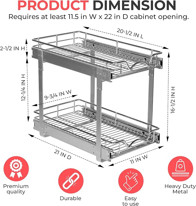 HOLDN’ STORAGE Two Tier Pull Out Cabinet Organizer, Individual Sliding Drawers