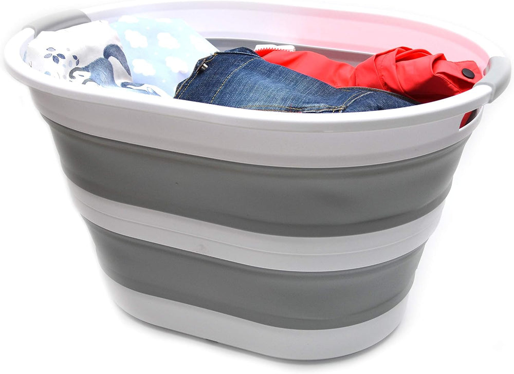 SAMMART 34L(8.98 Gallon) Set of 2 Collapsible Plastic Laundry Basket-Oval Tub...