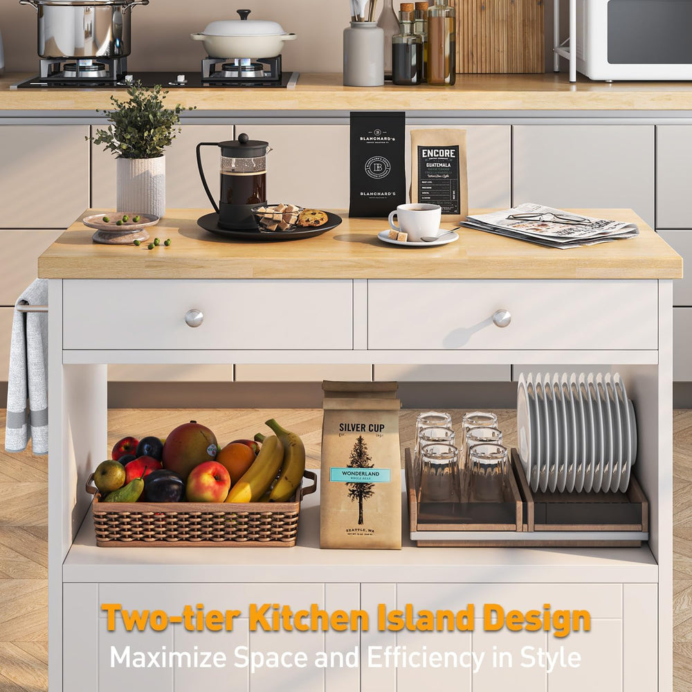 knoworld Rolling Kitchen Island with Storage Cabinet, 35.4'' Width Ki...