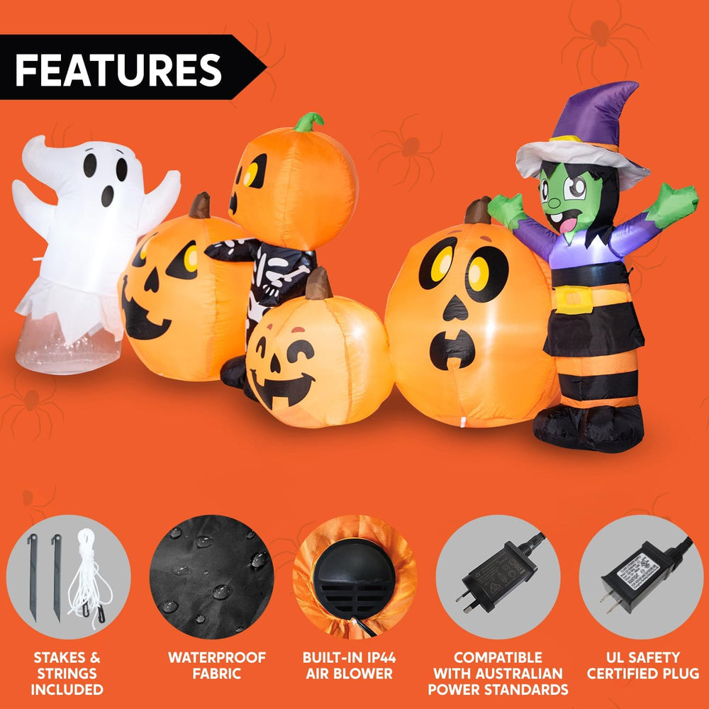 Joiedomi 8 ft Long Halloween Inflatable Three Characters and Pumpkin Patch Ou...