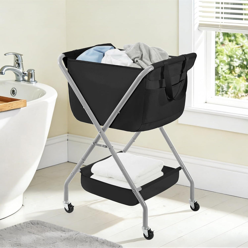 STORAGE MANIAC Collapsible Laundry Cart with Wheels 35.6"H Removable Can...