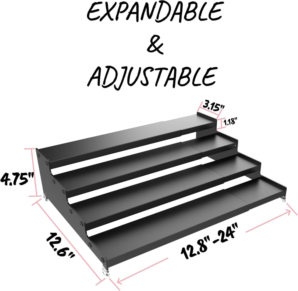 4-Tier Expandable Step Display Shelf,Stable Non-Slip Storage Rack(2PACKS/Blac...