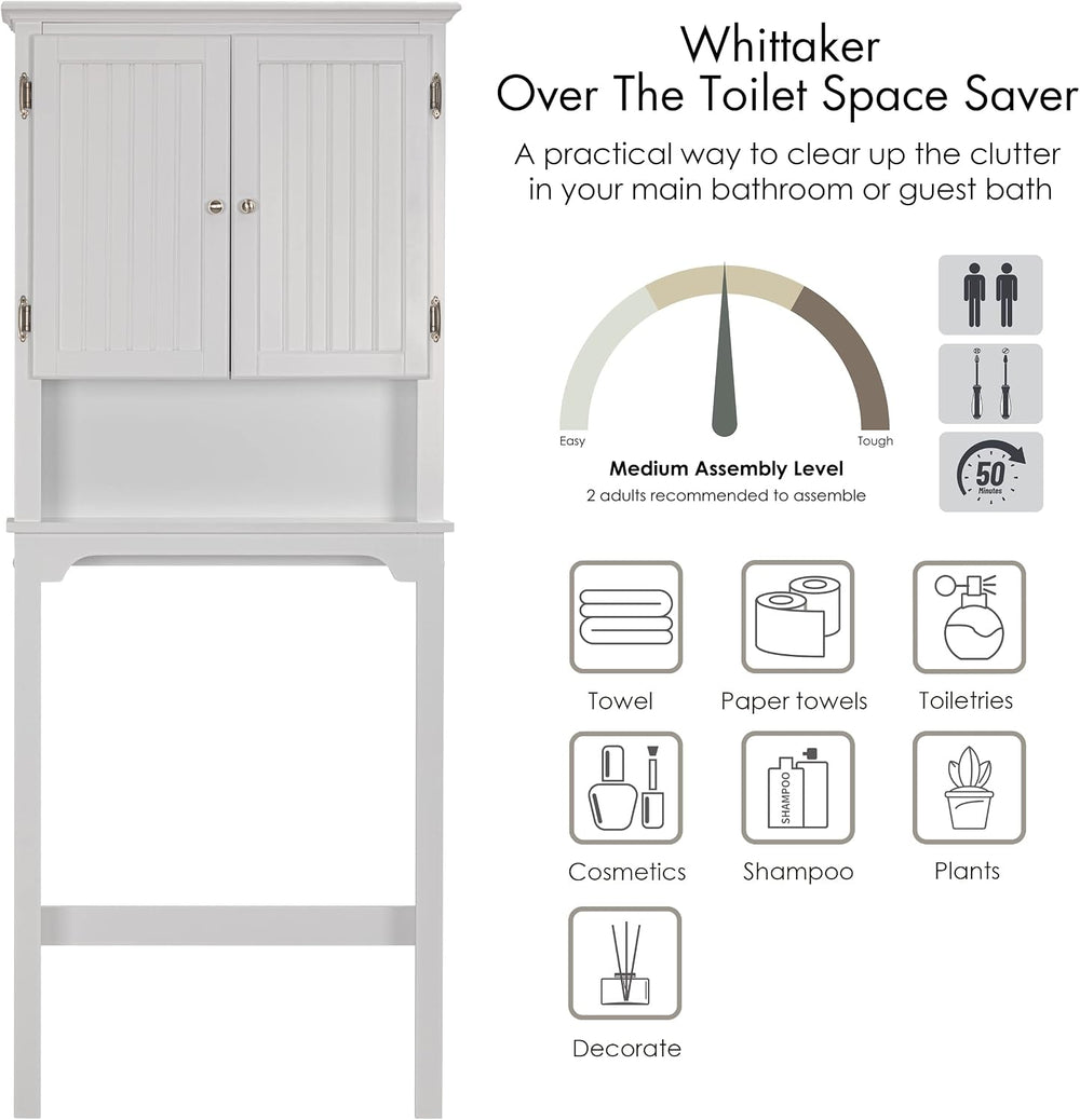UTEX Over The Toilet Storage Cabinet, White Bathroom Organizer with Doors
