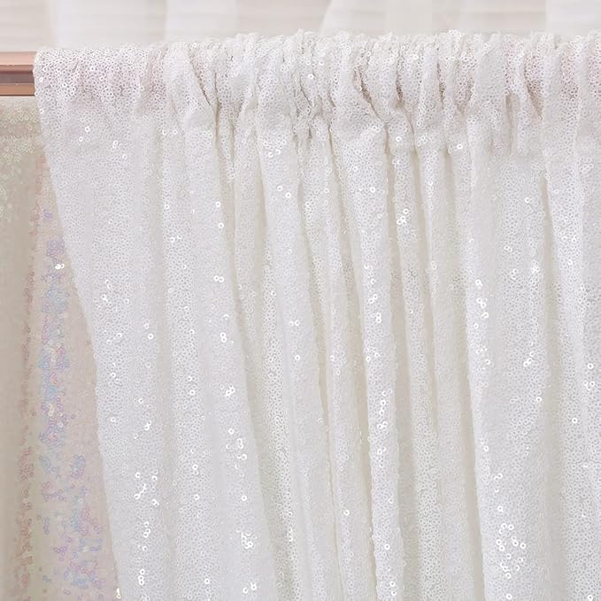 Poise3EHome White Sequin Backdrop Curtain,4 Panels 2FTx8FT Glitter Background...