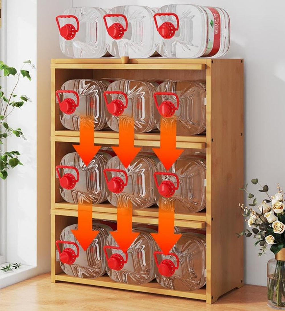 3 Tiers Bamboo Storage Cabinet, Wood Sideboard with Acrylic Doors Modern Kitc...