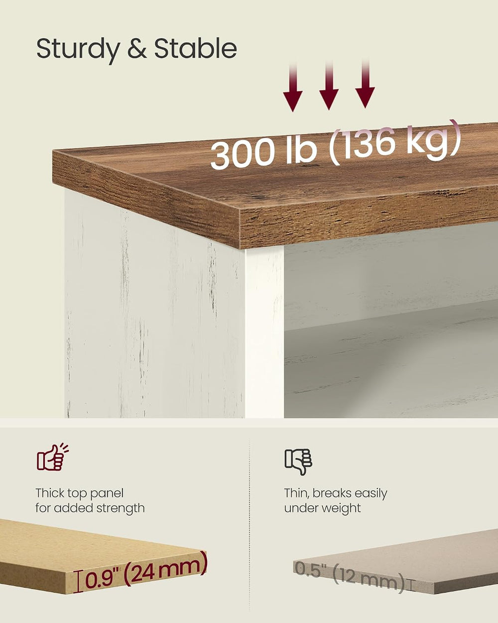 VASAGLE Shoe Bench, Storage Bench, 11.6 x 39.4 x 19.7 Inches
