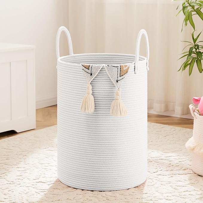 Laundry Basket, Woven Cotton Rope Laundry Hamper, 100L