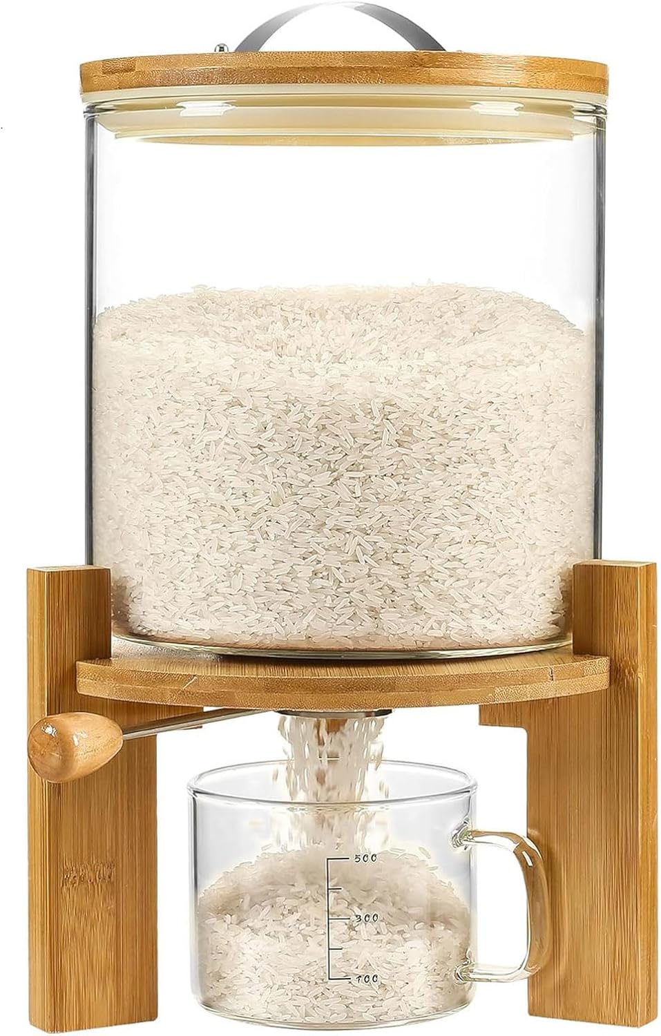 Rice Dispenser 5L, Grain Dispenser Glass Bucket, Cereal Dispenser Countertop ...