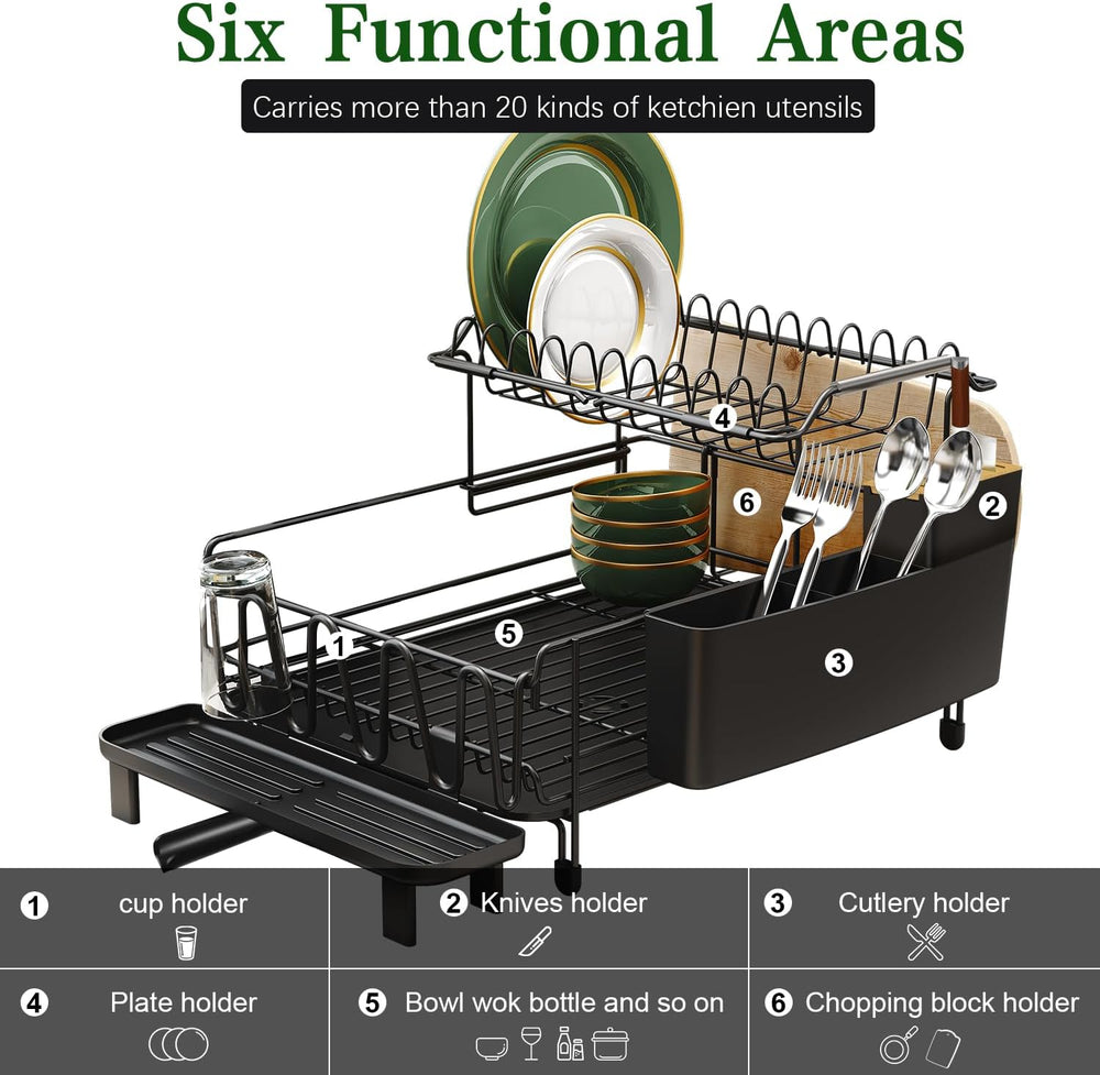 Runnatal Large 2-Tier Dish Drying Rack for Kitchen Counter, Black