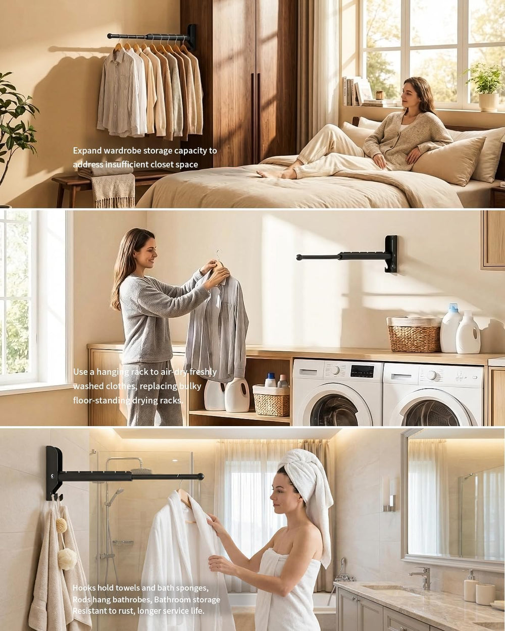Pull Out Wall Mounted Clothes Drying Rack Black 13" Foldable
