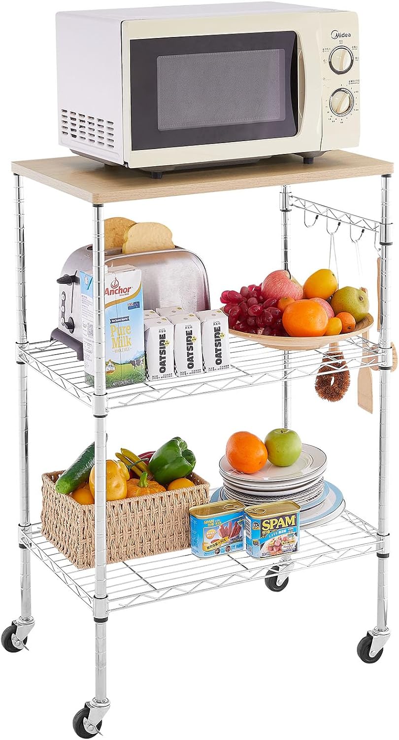 BolDuck 450Lbs Capacity Microwave Cart with Wheels, 3 Tier Rolling Cart with ...