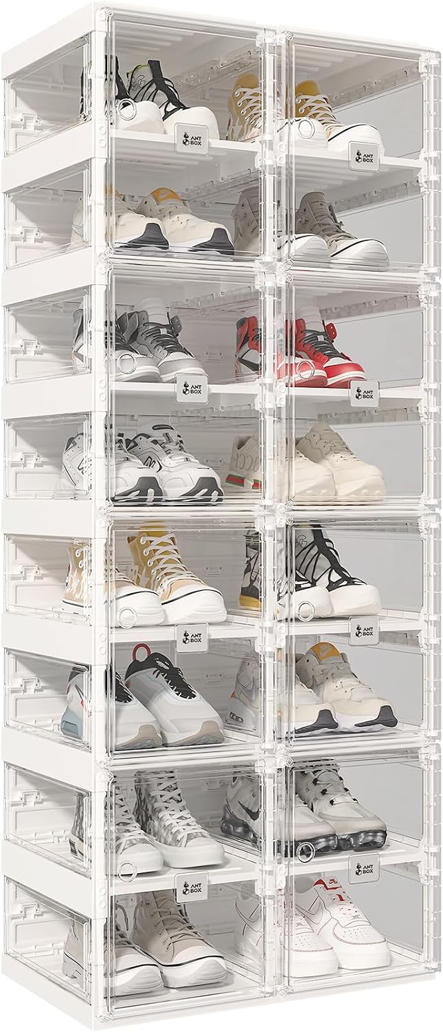 ANTBOX Foldable Shoe Rack,Shoe Organizers for Closet Plastic Shoe Storage Box...