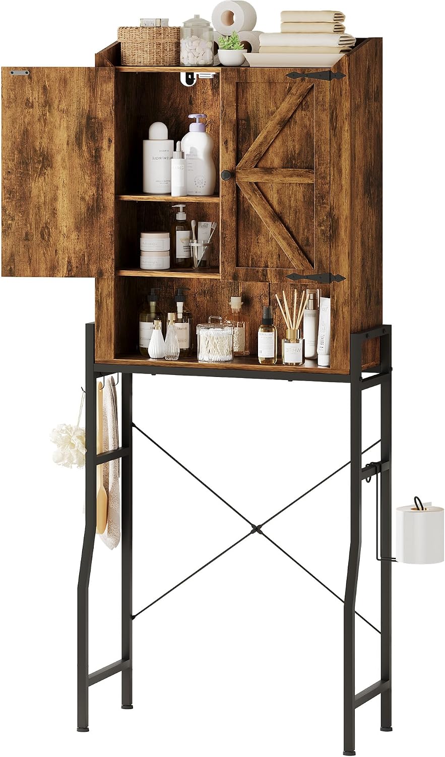 Memobarco Over The Toilet Storage Cabinet with Metal Stand, Rustic Brown