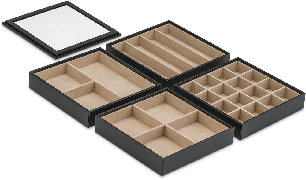 Glenor Co Jewelry Organizer Tray - 4 Stackable Trays & Lid with Mirror - ...