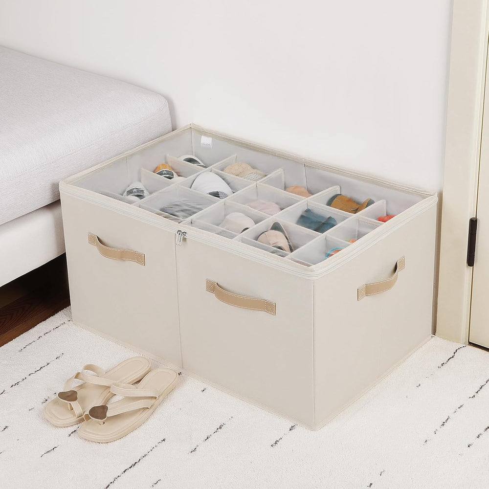 TOPIA HOME Shoe Organizer for Closet 2 Pack, Foldable Shoe Box with Adjustabl...