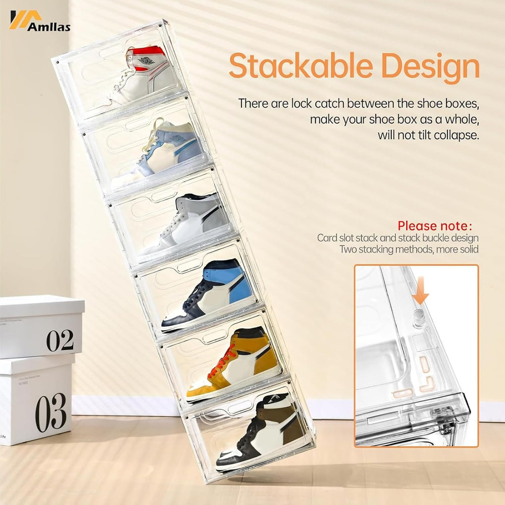 Amllas 8 Pack Shoe Boxes Clear Plastic Stackable, Large Shoe Storage Organize...