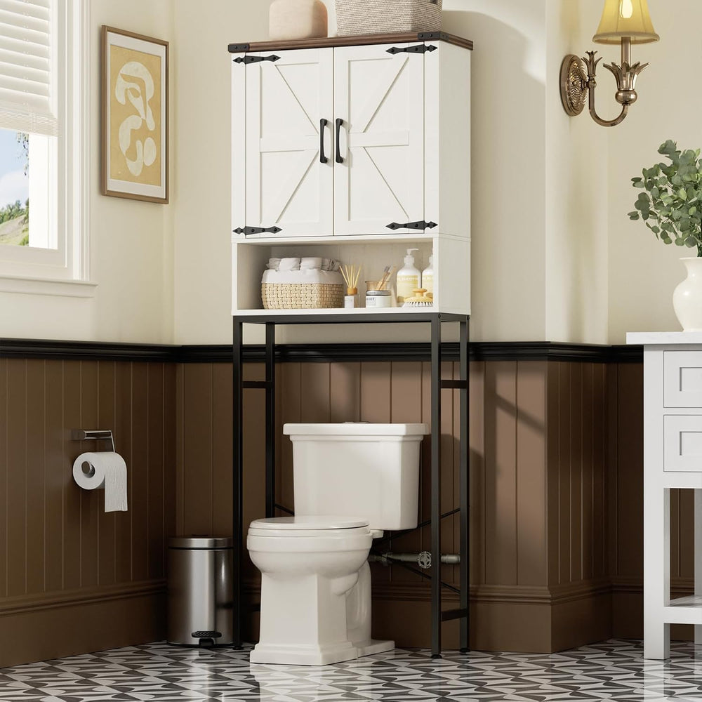 Over The Toilet Storage Cabinet with Farmhouse Doors and Adjustable Shelf, Ta...