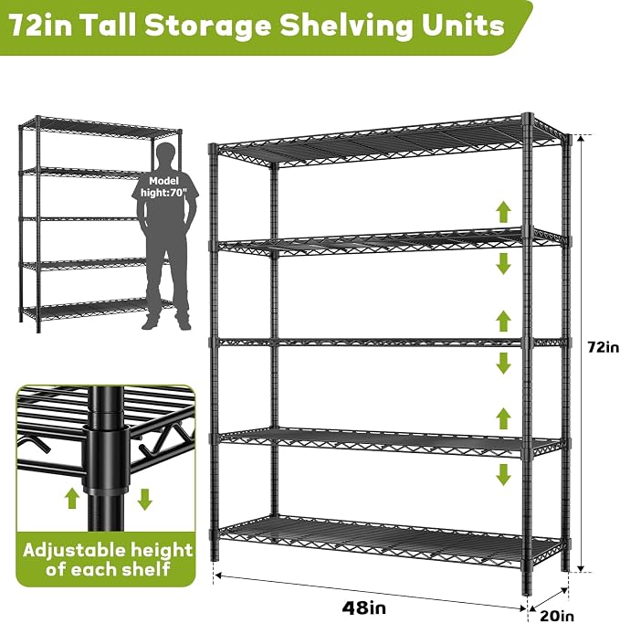 Storage Shelves, 5-Tier Adjustable Metal Industrial Utility Shelf Rack (3 PCS)