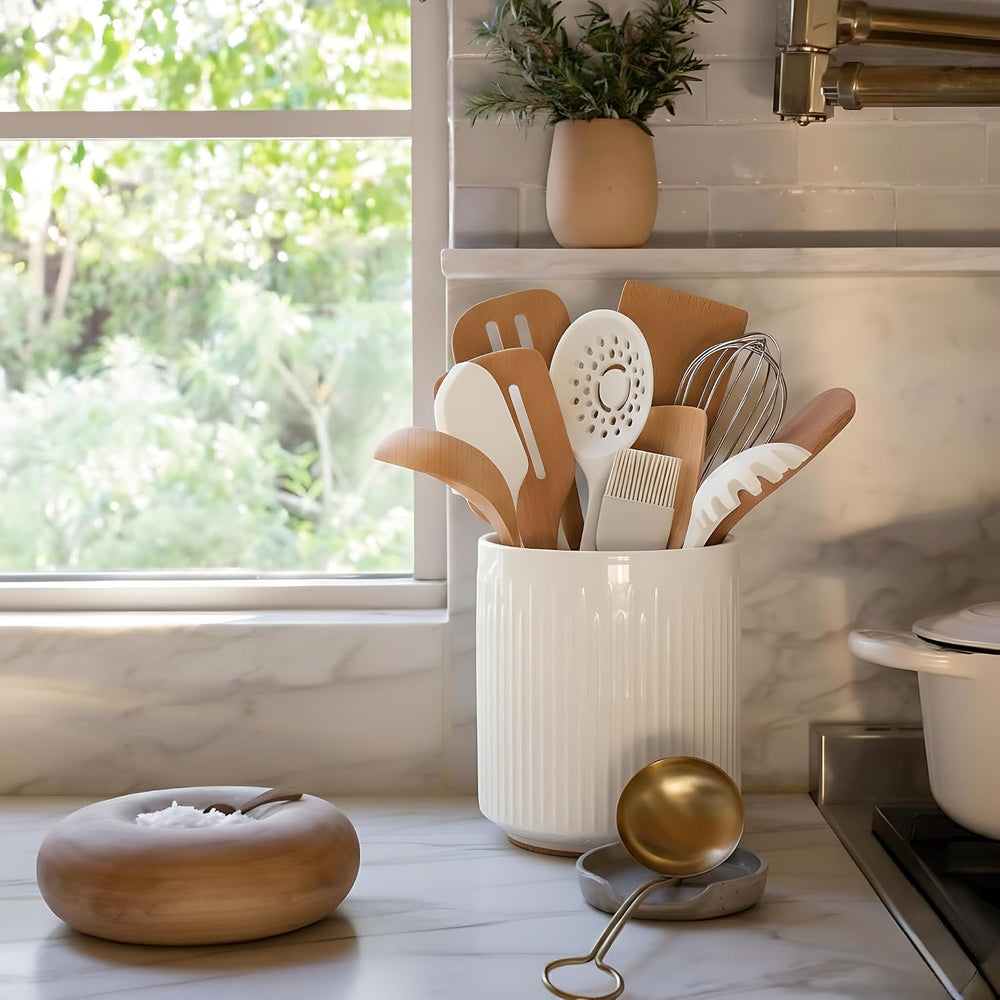 JIEMEI HOME Utensil Holder, 7.2" Large Ceramic Stable Utensil Crock for ...