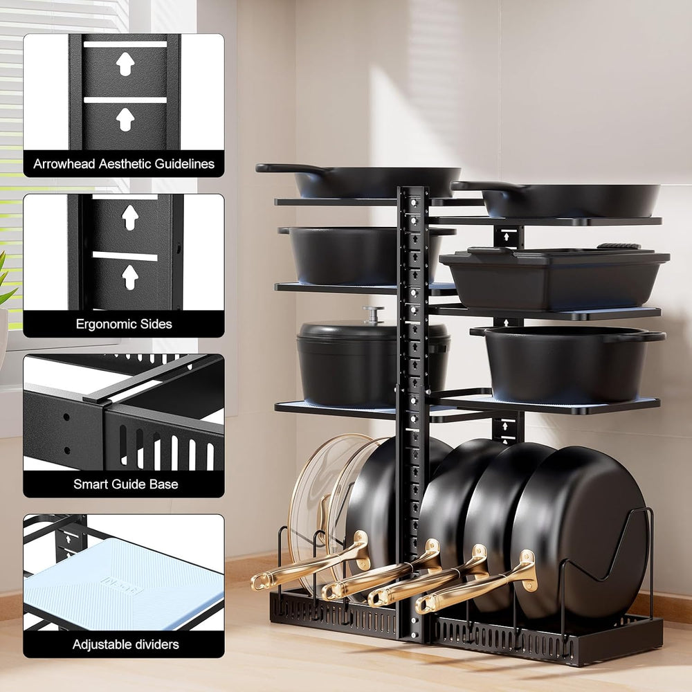LAMU Pots and Pans Organizer under Cabinet, Kitchen Storage Rack, Black