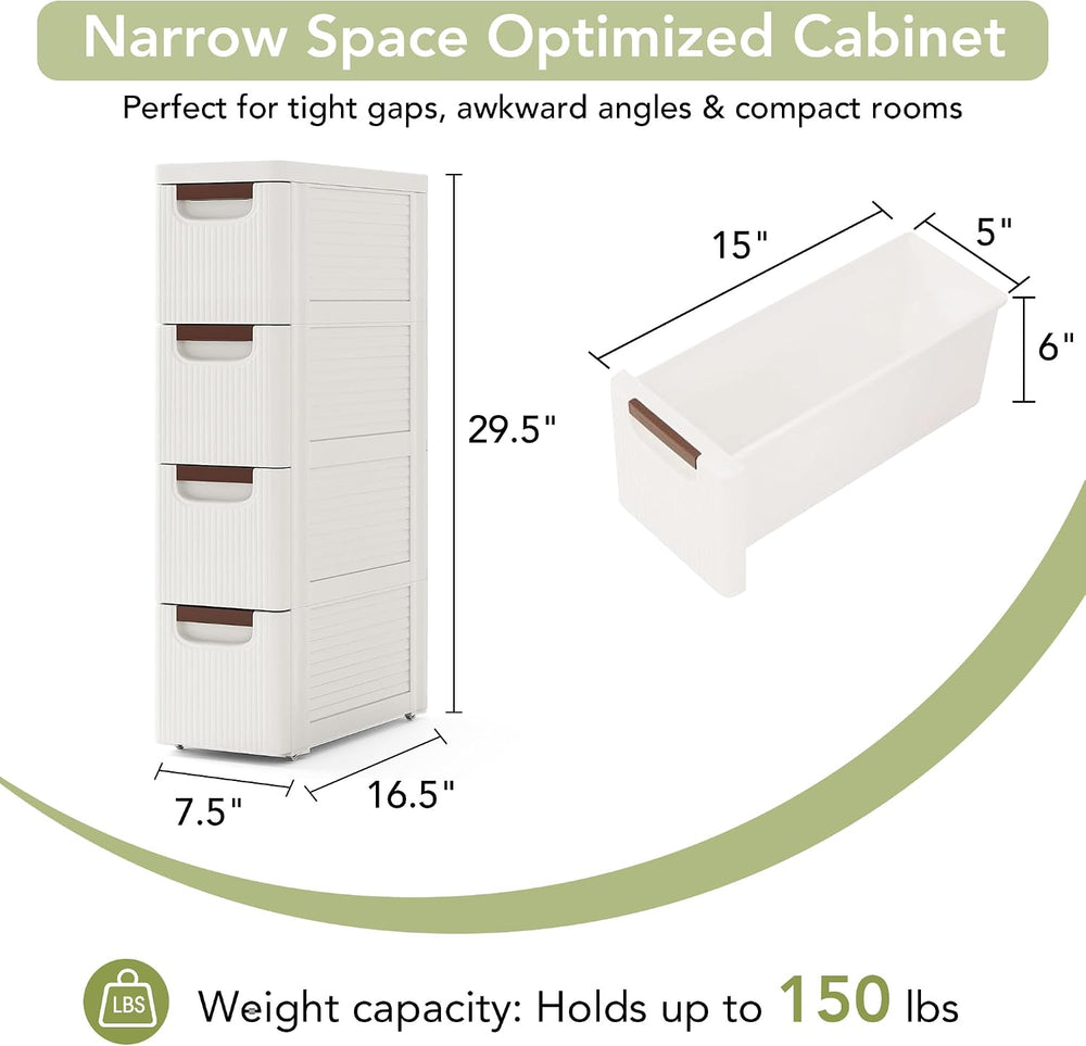 Narrow Bathroom Storage Cabinet with 4 Drawers, 7.5-Inch Wide, White