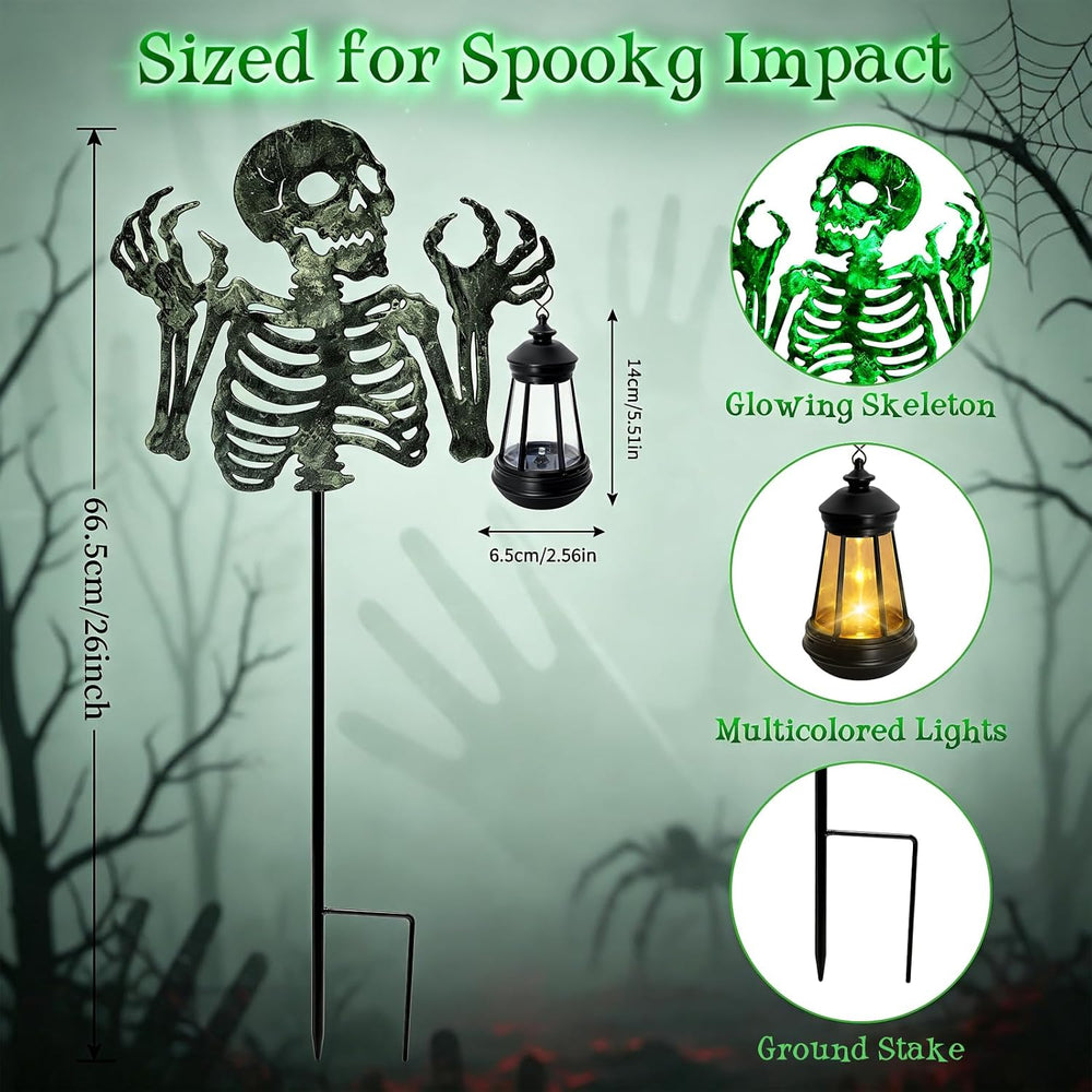 YJFWAL Halloween Skull Decor with Solar Light, 2 Pack Skull Solar Garden Ligh...