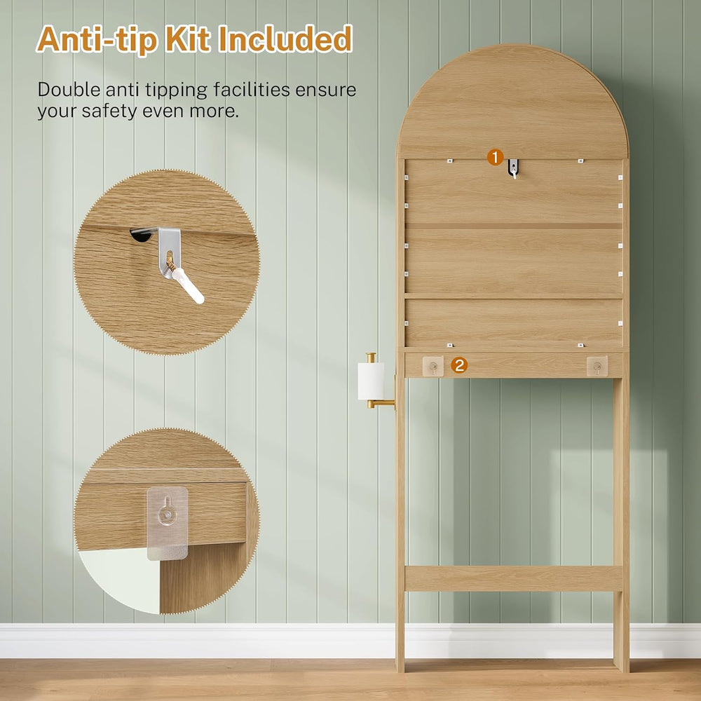 TEENFON Arched Over The Toilet Storage Cabinet, Bathroom Storage Cabinet