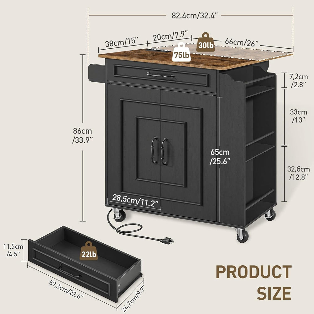 Kitchen Island with Power Outlets & Drop Leaf, Rolling Kitchen Cart on Wh...