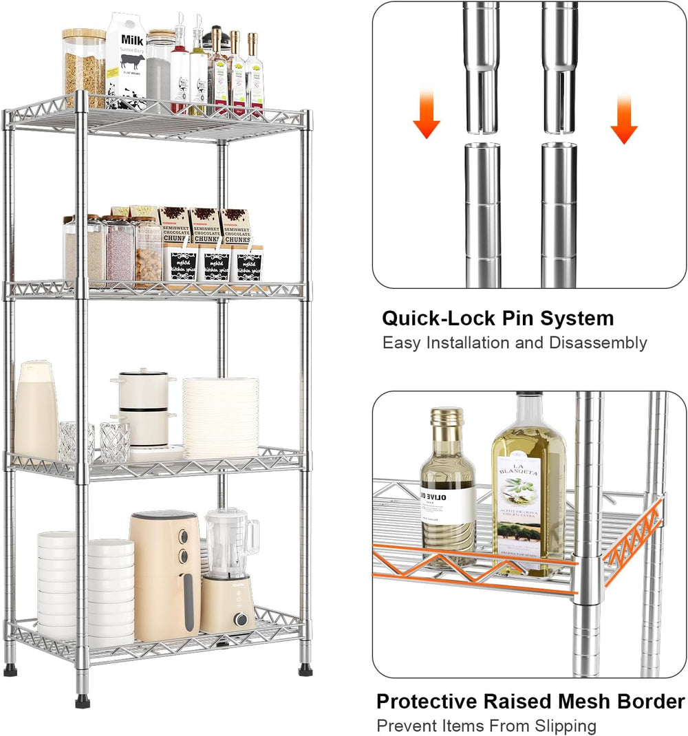 4-Tier Wire Shelf Metal Rack, Narrow Wire Shelving Unit, Small Wire Shelf